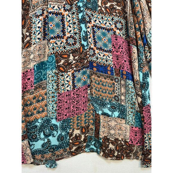 Umgee Womens Patchwork Pattern Long Sleeve Shirt Dress Size S Multicolor Flowy - Picture 4 of 11